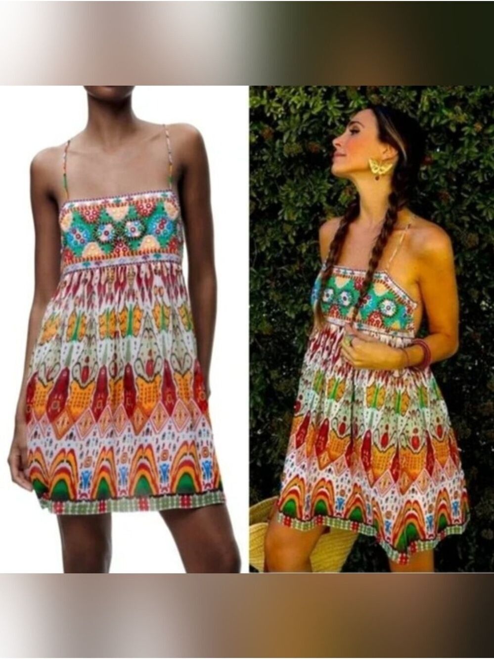 ZARA Multicolor Embroidered Strappy Back Boho Mini Dress